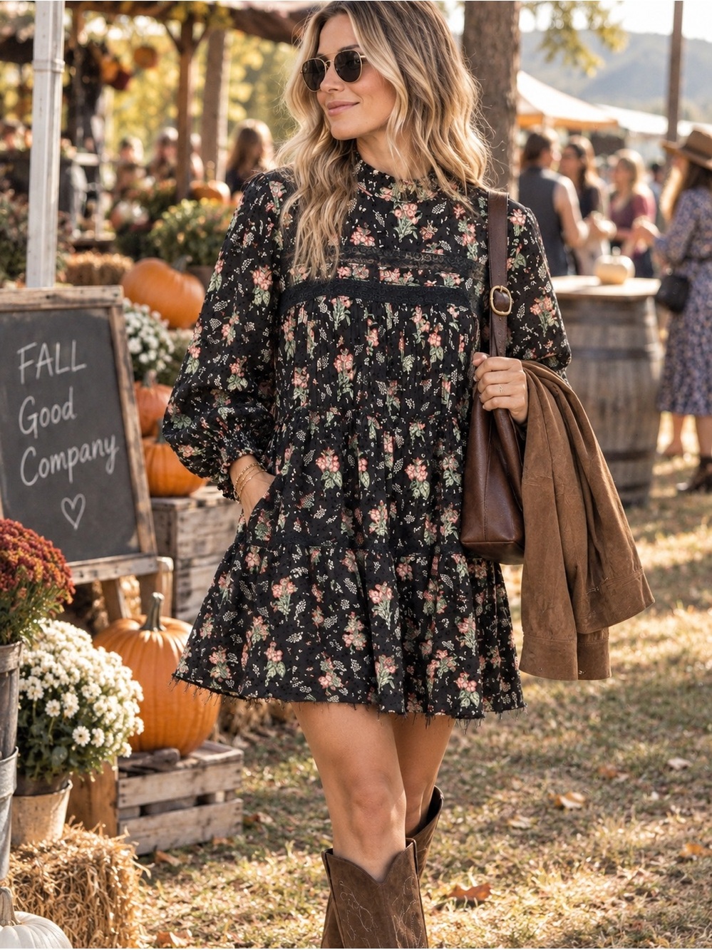 Pilcro X Anthropologie Mock Neck Floral Swing Dress - MED